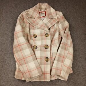 Old Navy Women's Double Breasted Lined Cream Plaid Wool Blend Blazer Size XS